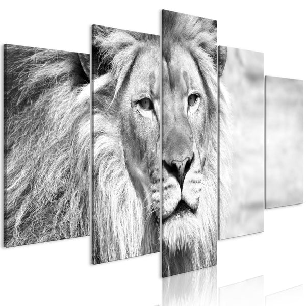 Canvas Tavla - The King of Beasts (5 delar) Wide Black and White-Tavla Canvas-Artgeist-100x50-peaceofhome.se
