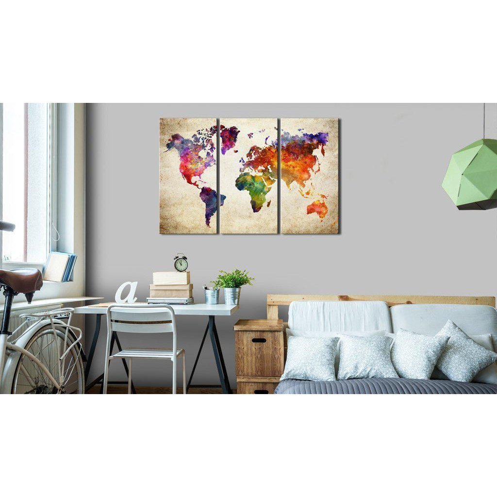 Canvas Tavla - The World's Map in Watercolor-Tavla Canvas-Artgeist-peaceofhome.se