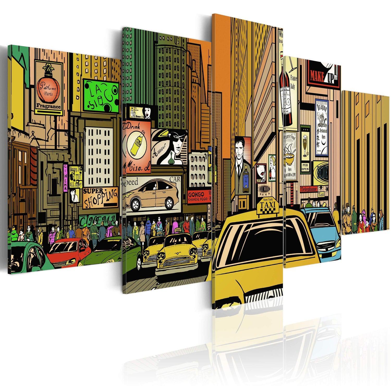 Canvas Tavla - The streets of New York City in cartoons-Tavla Canvas-Artgeist-100x50-peaceofhome.se