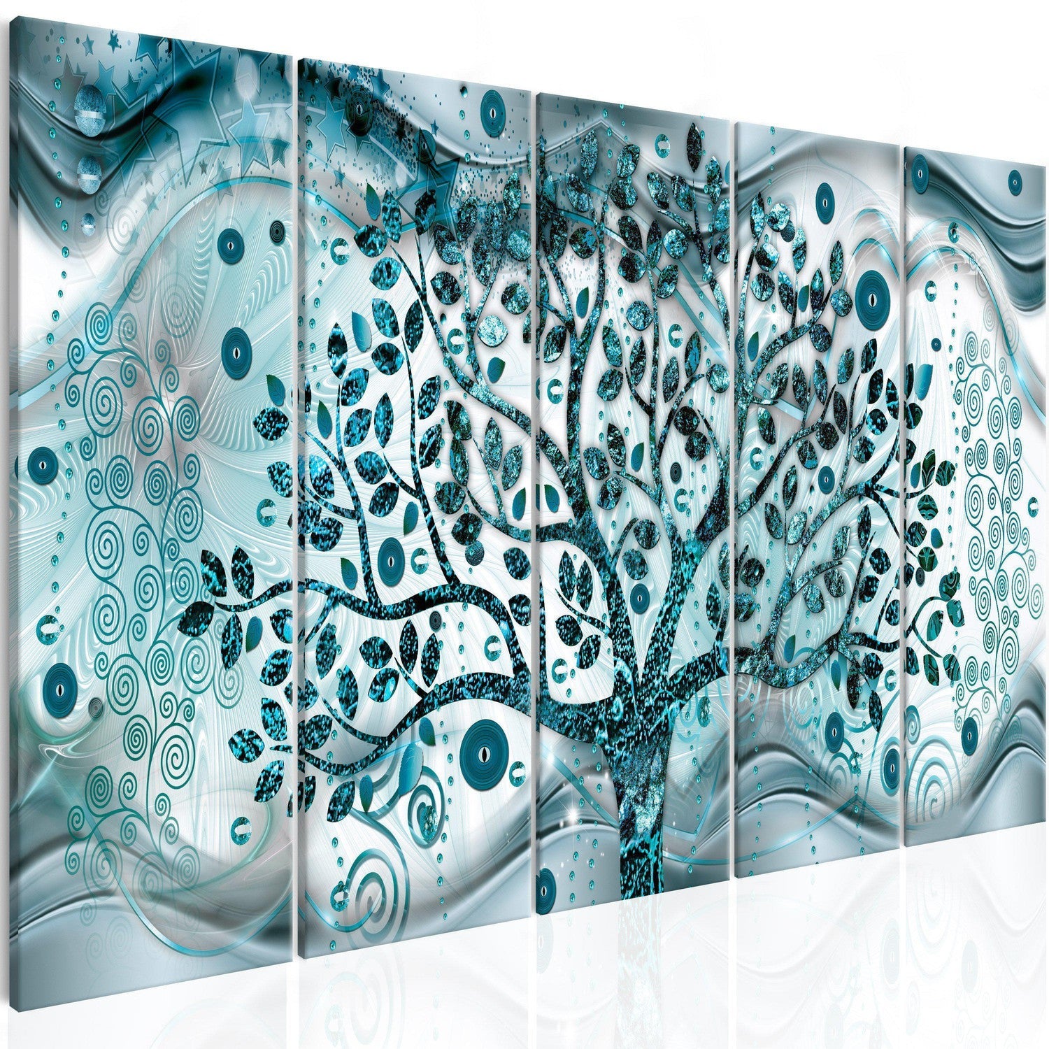 Canvas Tavla - Tree and Waves (5 delar) Blue-Tavla Canvas-Artgeist-200x80-peaceofhome.se