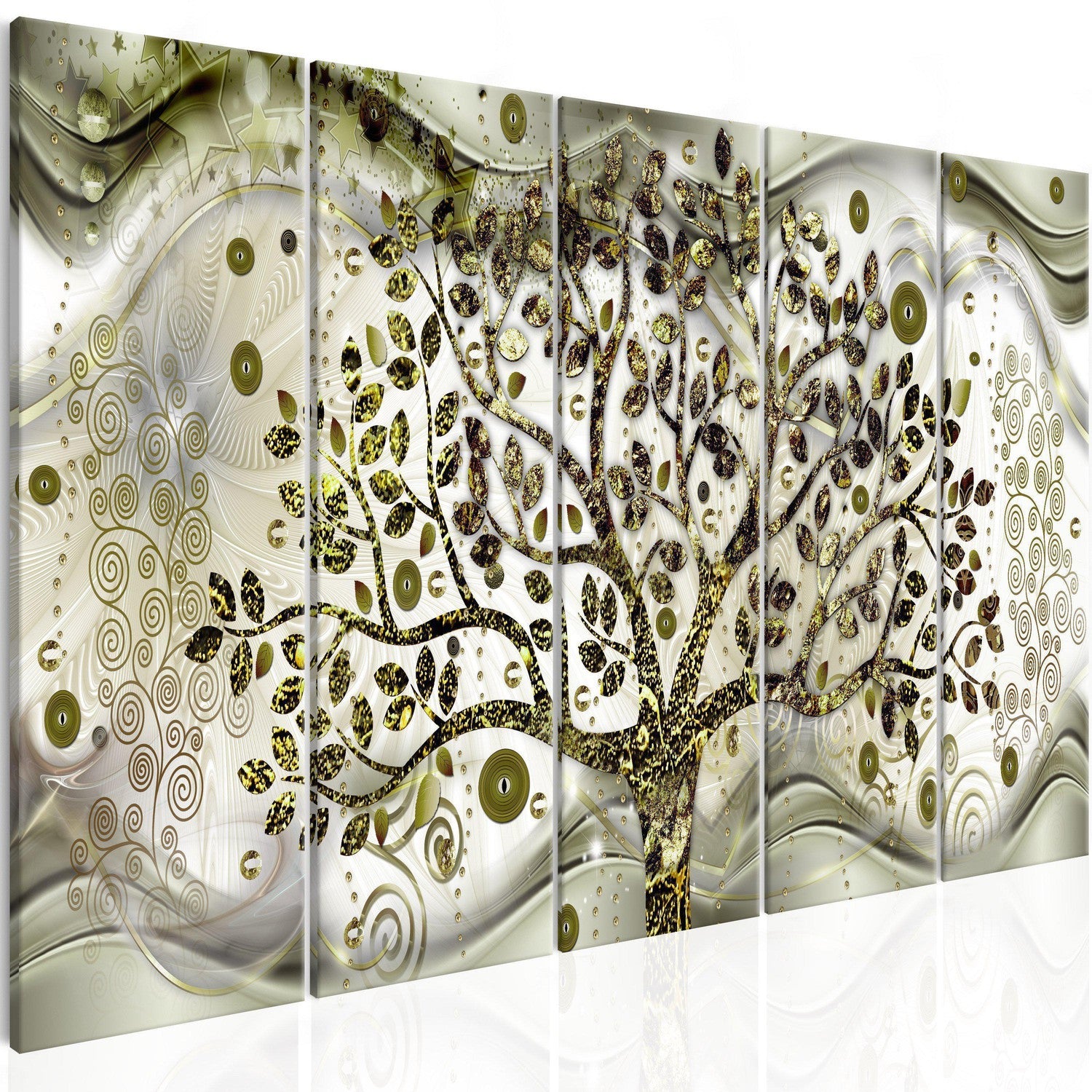 Canvas Tavla - Tree and Waves (5 delar) Green-Tavla Canvas-Artgeist-200x80-peaceofhome.se