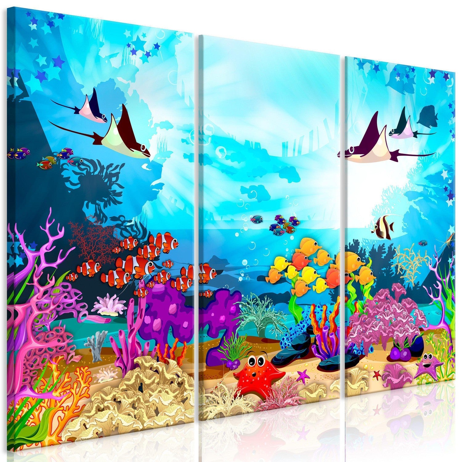 Canvas Tavla - Underwater Fun (3 delar)-Tavla Canvas-Artgeist-90x60-peaceofhome.se