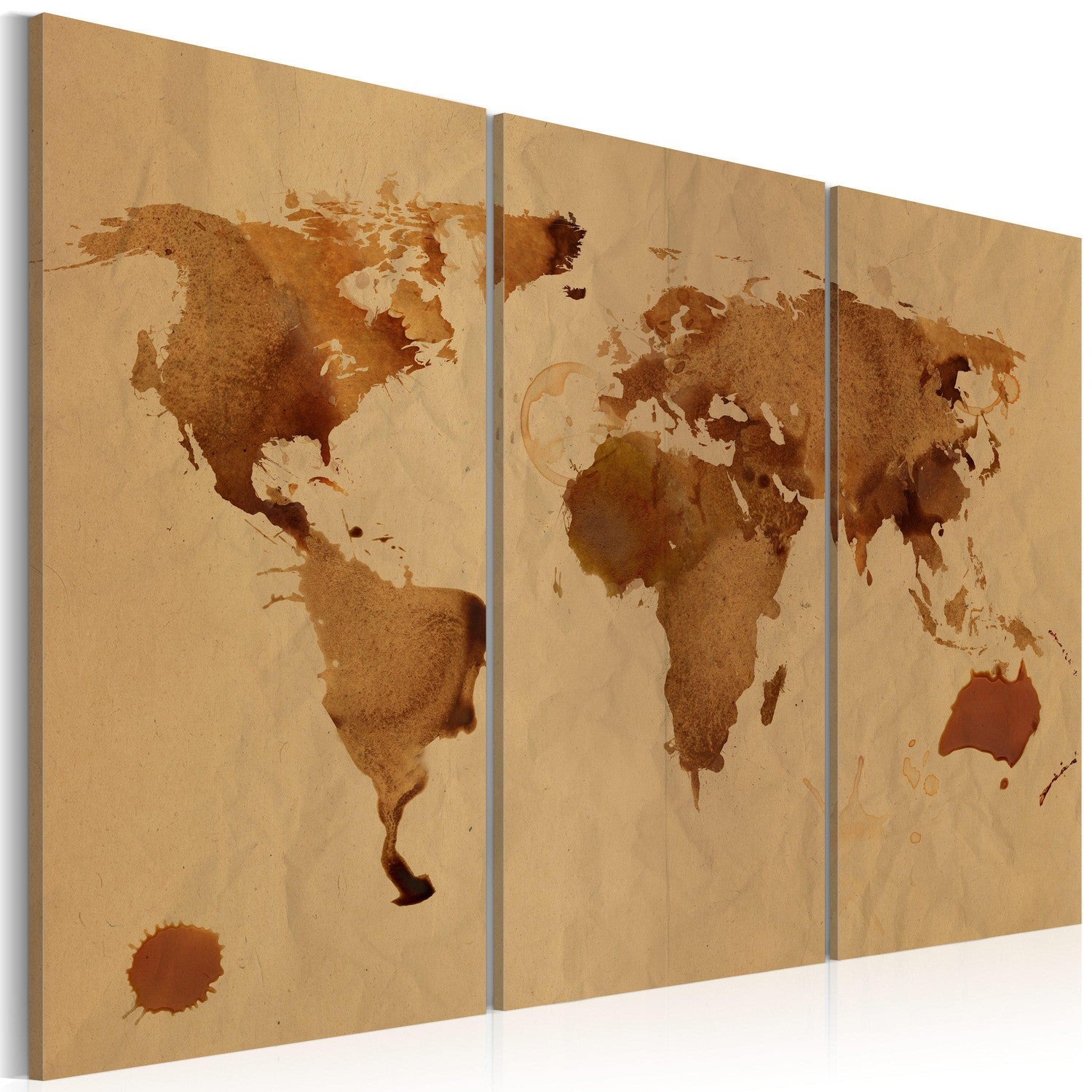 Canvas Tavla - Världen målad med kaffe - Triptych-Tavla Canvas-Artgeist-60x40-peaceofhome.se