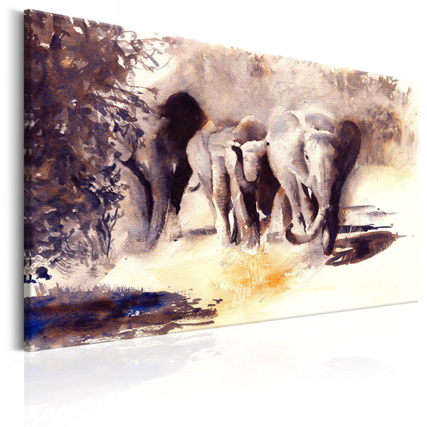Canvas Tavla - Watercolour Elephants-Tavla Canvas-Artgeist-90x60-peaceofhome.se