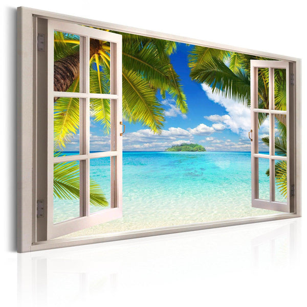 Canvas Tavla - Window: Sea View-Tavla Canvas-Artgeist-90x60-peaceofhome.se