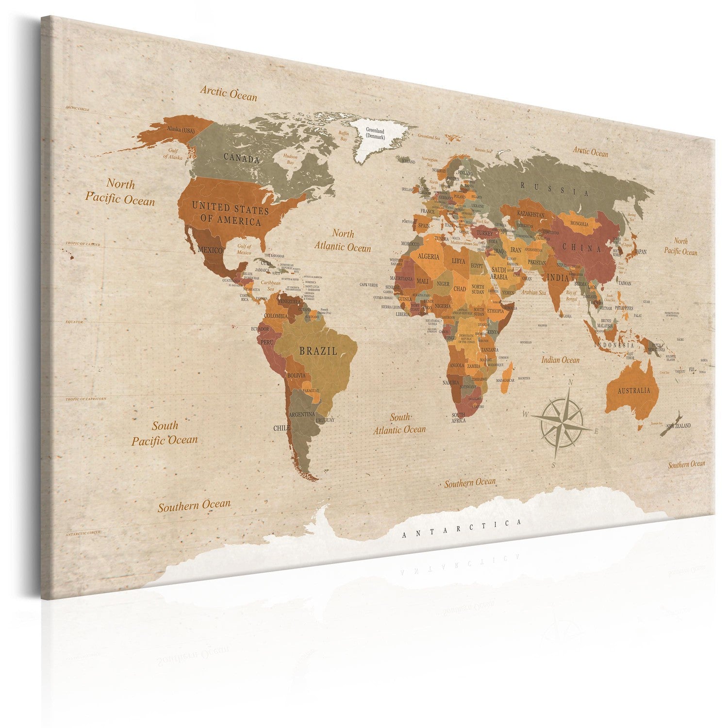 Canvas Tavla - World Map: Beige Chic-Tavla Canvas-Artgeist-60x40-peaceofhome.se