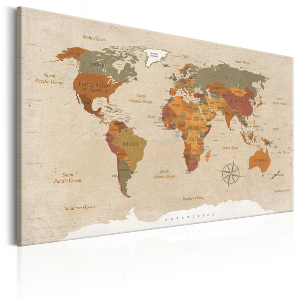 Canvas Tavla - World Map: Beige Chic-Tavla Canvas-Artgeist-60x40-peaceofhome.se