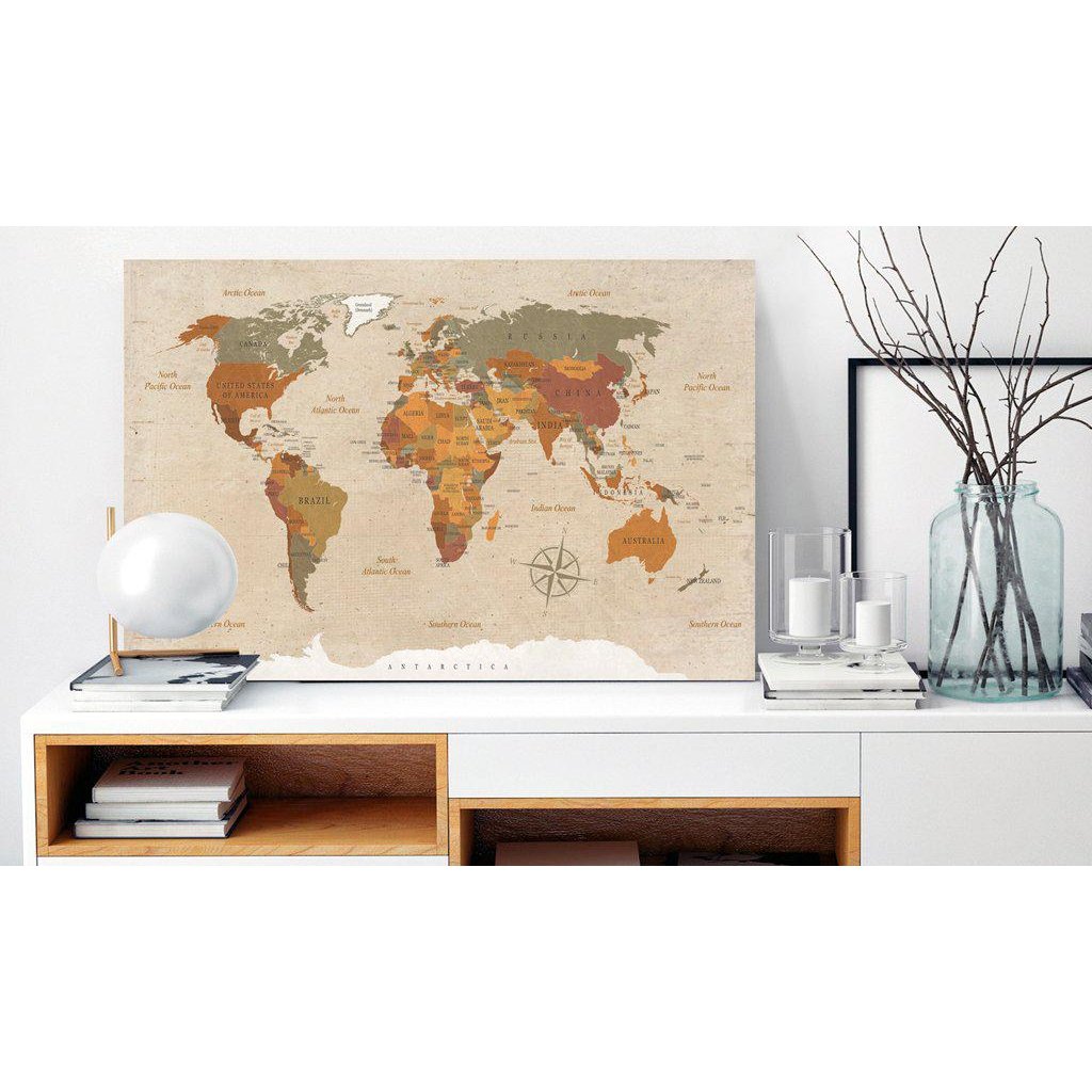 Canvas Tavla - World Map: Beige Chic-Tavla Canvas-Artgeist-peaceofhome.se