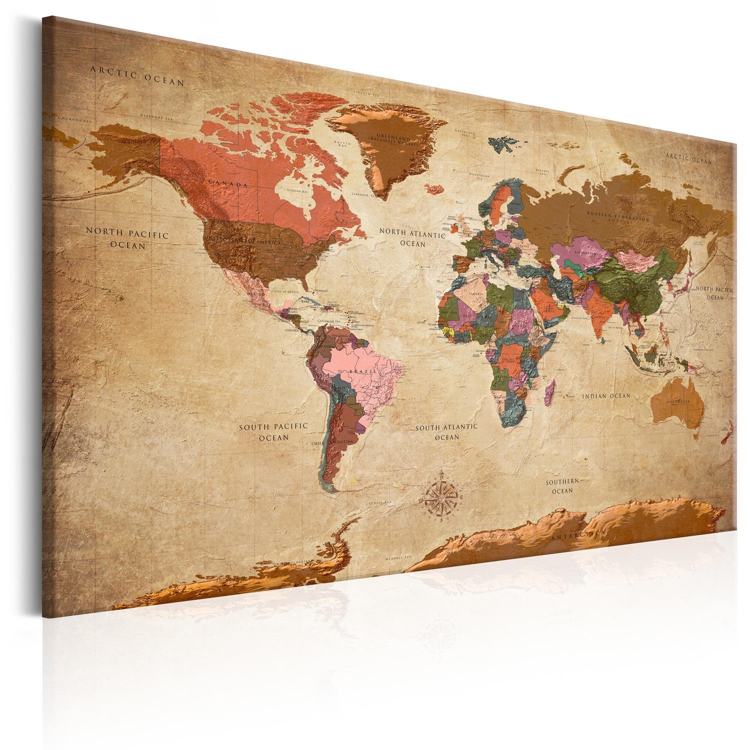 Canvas Tavla - World Map: Brown Elegance-Tavla Canvas-Artgeist-90x60-peaceofhome.se