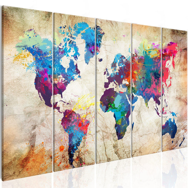 Canvas Tavla - World Map: Colourful Ink Blots-Tavla Canvas-Artgeist-200x80-peaceofhome.se