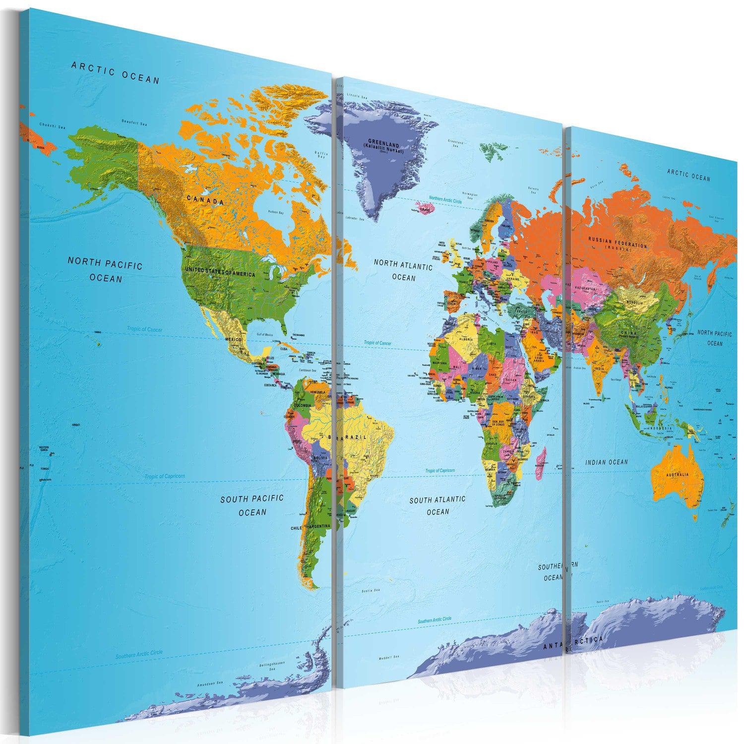 Canvas Tavla - World Map: Colourful Note-Tavla Canvas-Artgeist-90x60-peaceofhome.se