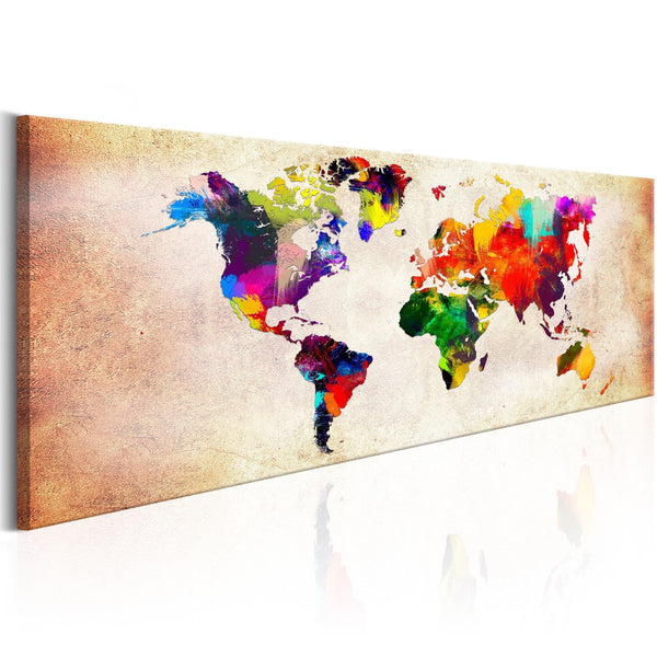 Canvas Tavla - World Map: Colourful Ramble-Tavla Canvas-Artgeist-120x40-peaceofhome.se