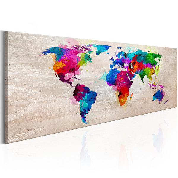 Canvas Tavla - World Map: Finesse of Colours-Tavla Canvas-Artgeist-120x40-peaceofhome.se