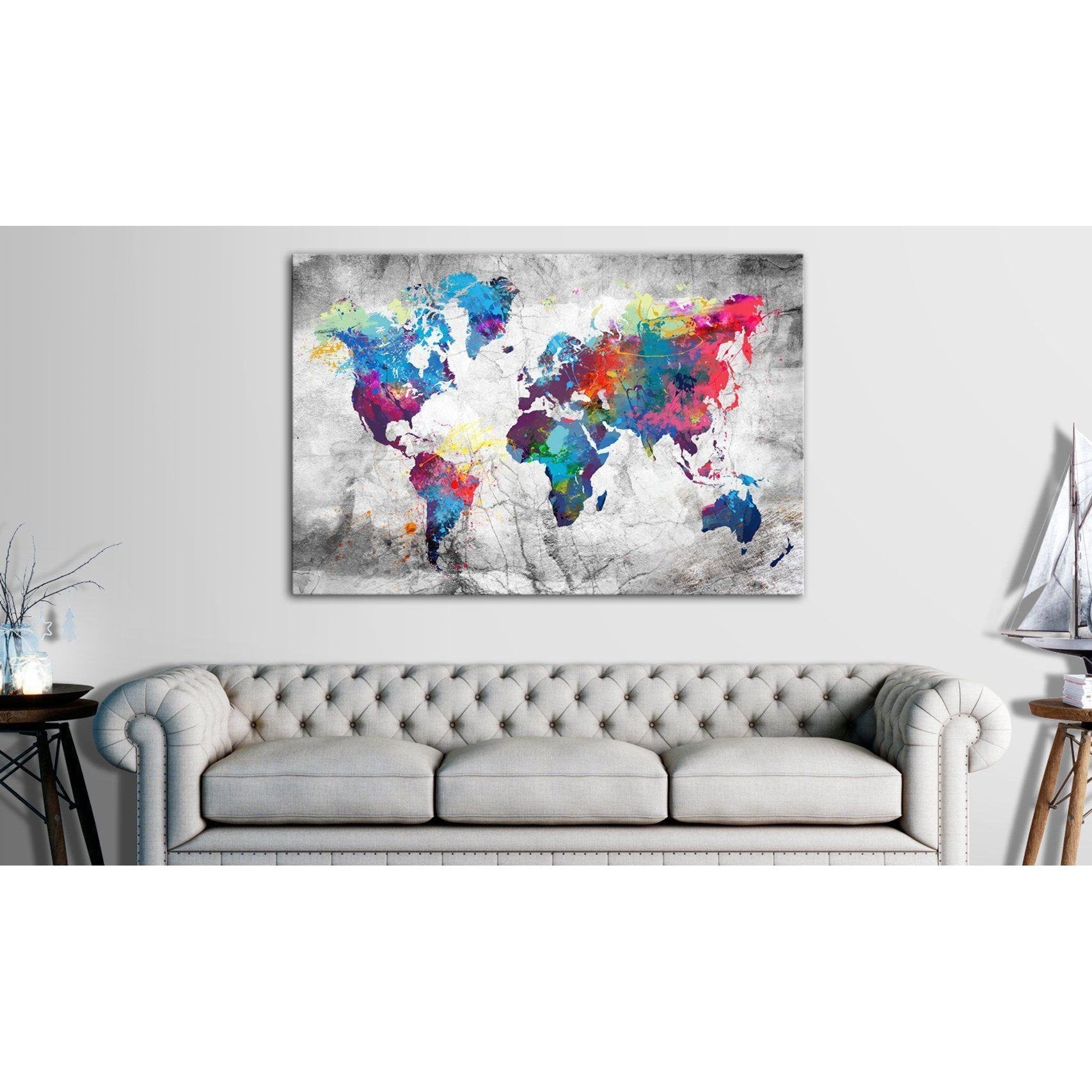 Canvas Tavla - World Map: Grey Style-Tavla Canvas-Artgeist-peaceofhome.se