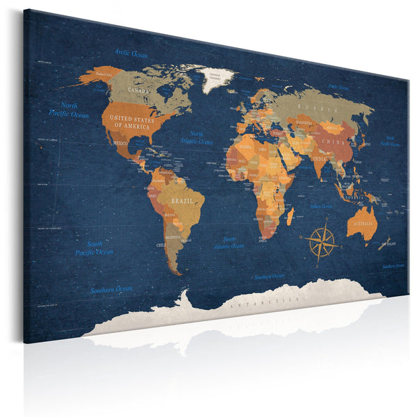 Canvas Tavla - World Map: Ink Oceans-Tavla Canvas-Artgeist-60x40-peaceofhome.se