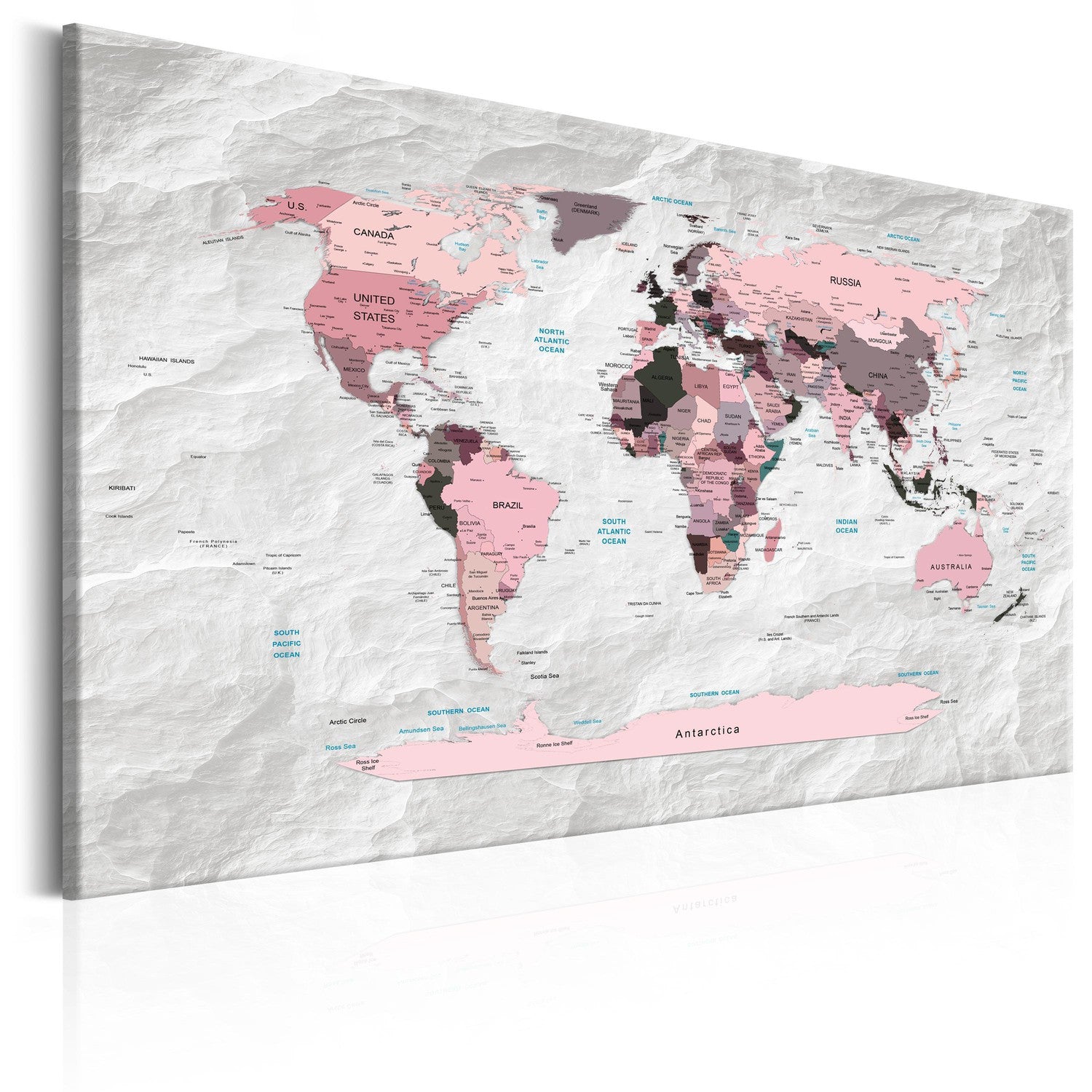 Canvas Tavla - World Map: Pink Continents-Tavla Canvas-Artgeist-60x40-peaceofhome.se