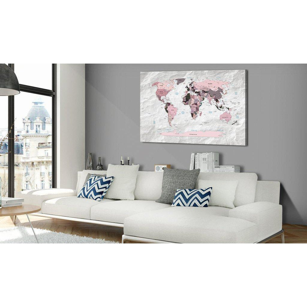 Canvas Tavla - World Map: Pink Continents-Tavla Canvas-Artgeist-peaceofhome.se