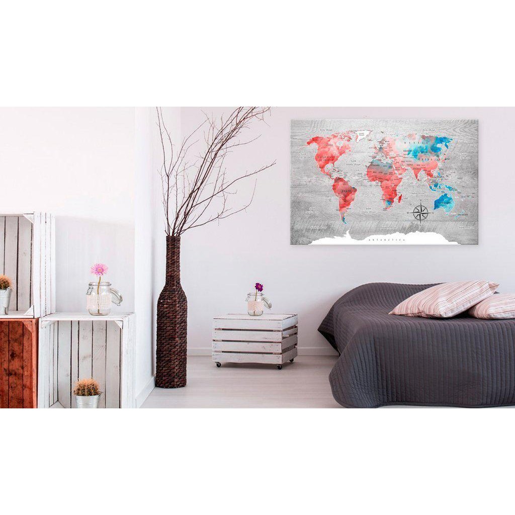 Canvas Tavla - World Map: Red Roam-Tavla Canvas-Artgeist-peaceofhome.se