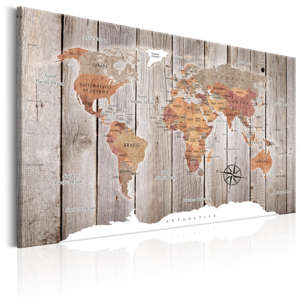 Canvas Tavla - World Map: Wooden Stories-Tavla Canvas-Artgeist-60x40-peaceofhome.se