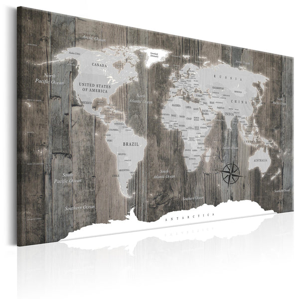 Canvas Tavla - World Map: Wooden World-Tavla Canvas-Artgeist-60x40-peaceofhome.se