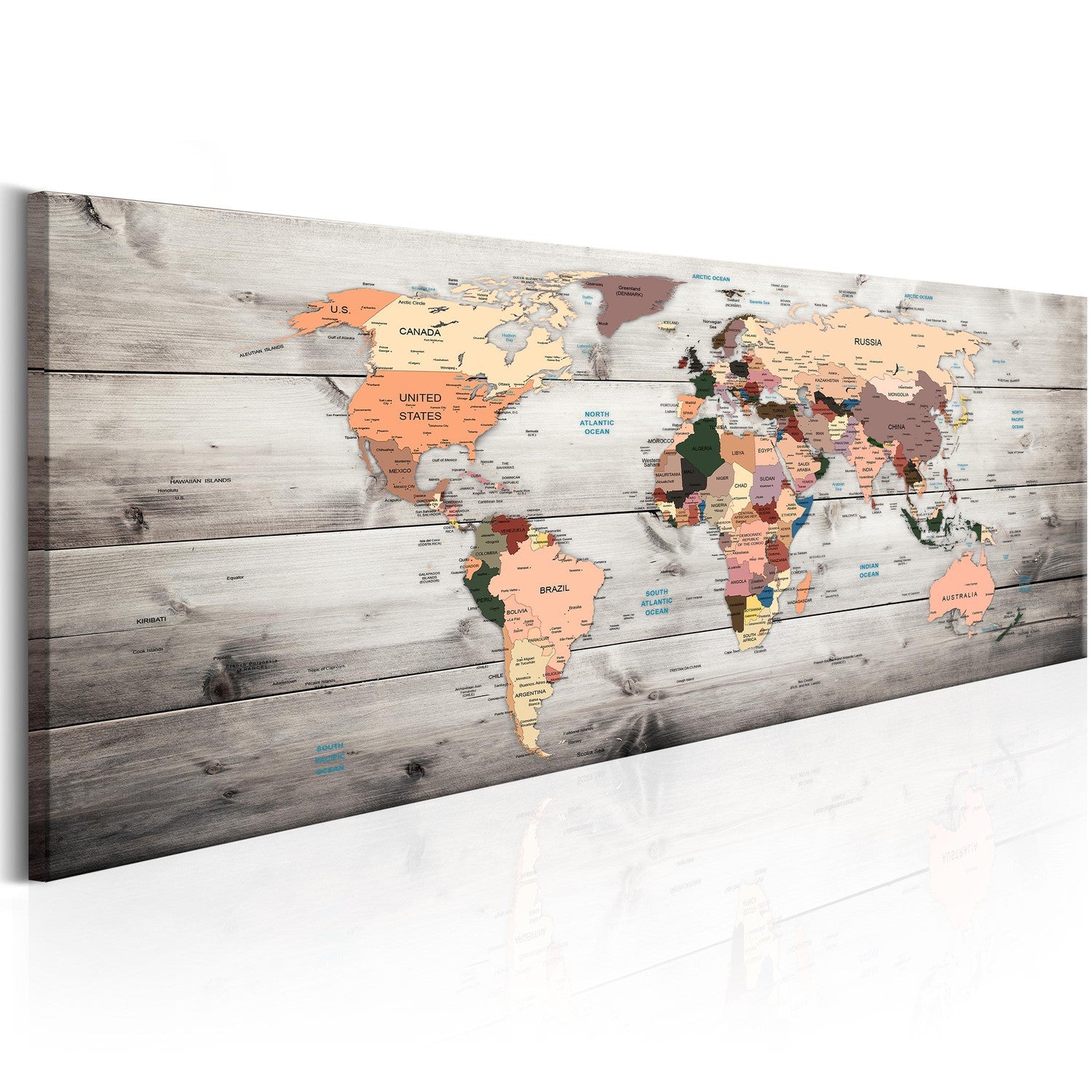 Canvas Tavla - World Maps: Wooden Travels-Tavla Canvas-Artgeist-120x40-peaceofhome.se