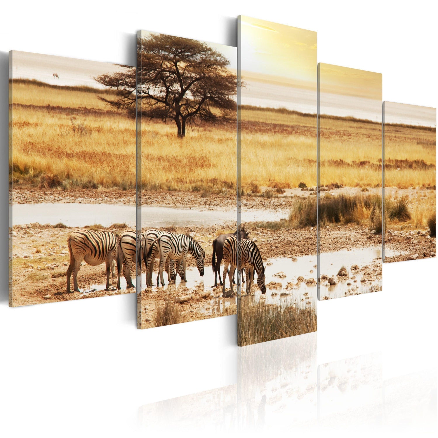 Canvas Tavla - Zebras on a savannah-Tavla Canvas-Artgeist-100x50-peaceofhome.se
