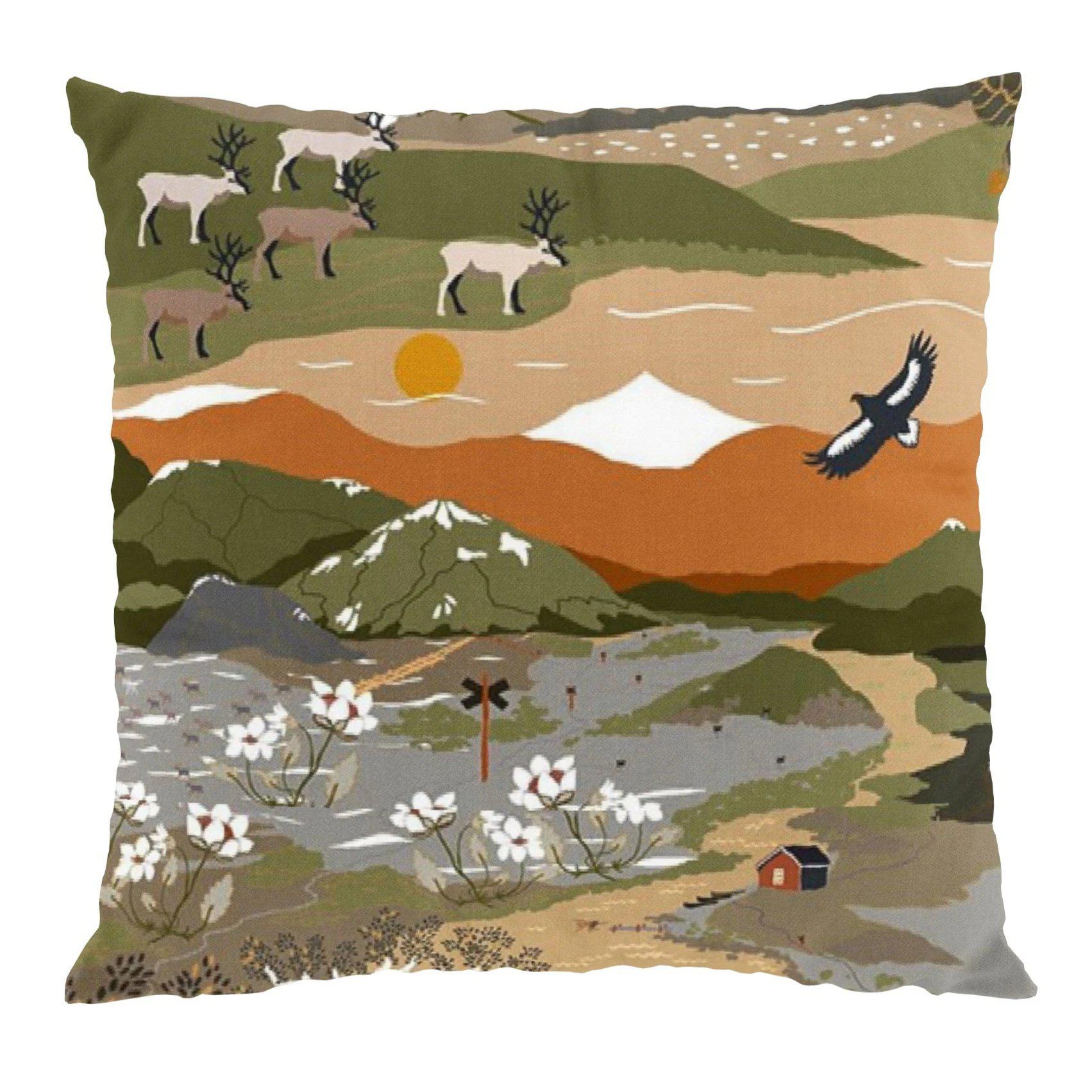 Fjällvandring Kuddfodral 47x47 cm-Kuddfodral-Arvidssons Textil-Grön/Rost-peaceofhome.se
