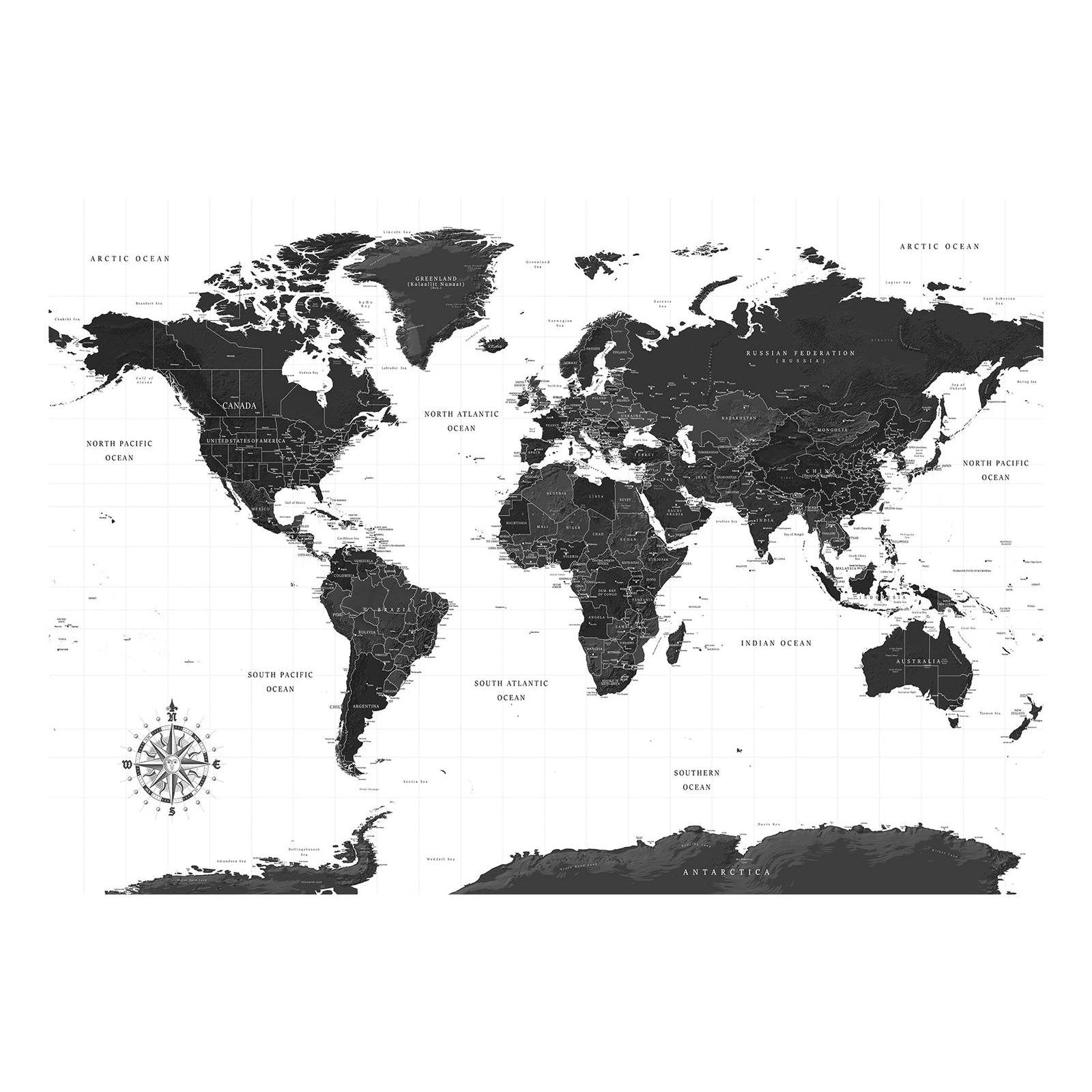 Fototapet - Black and White Map-Fototapet-Artgeist-peaceofhome.se