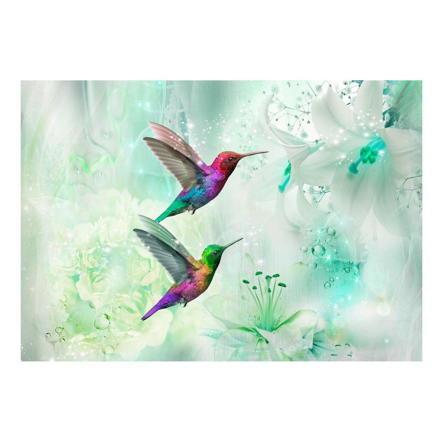 Fototapet - Colourful Hummingbirds (Green)-Fototapet-Artgeist-peaceofhome.se