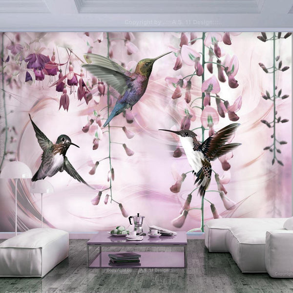 Fototapet - Flying Hummingbirds (Pink)-Fototapet-Artgeist-100x70-peaceofhome.se