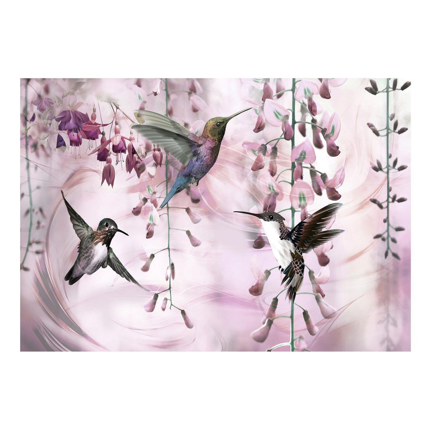 Fototapet - Flying Hummingbirds (Pink)-Fototapet-Artgeist-peaceofhome.se