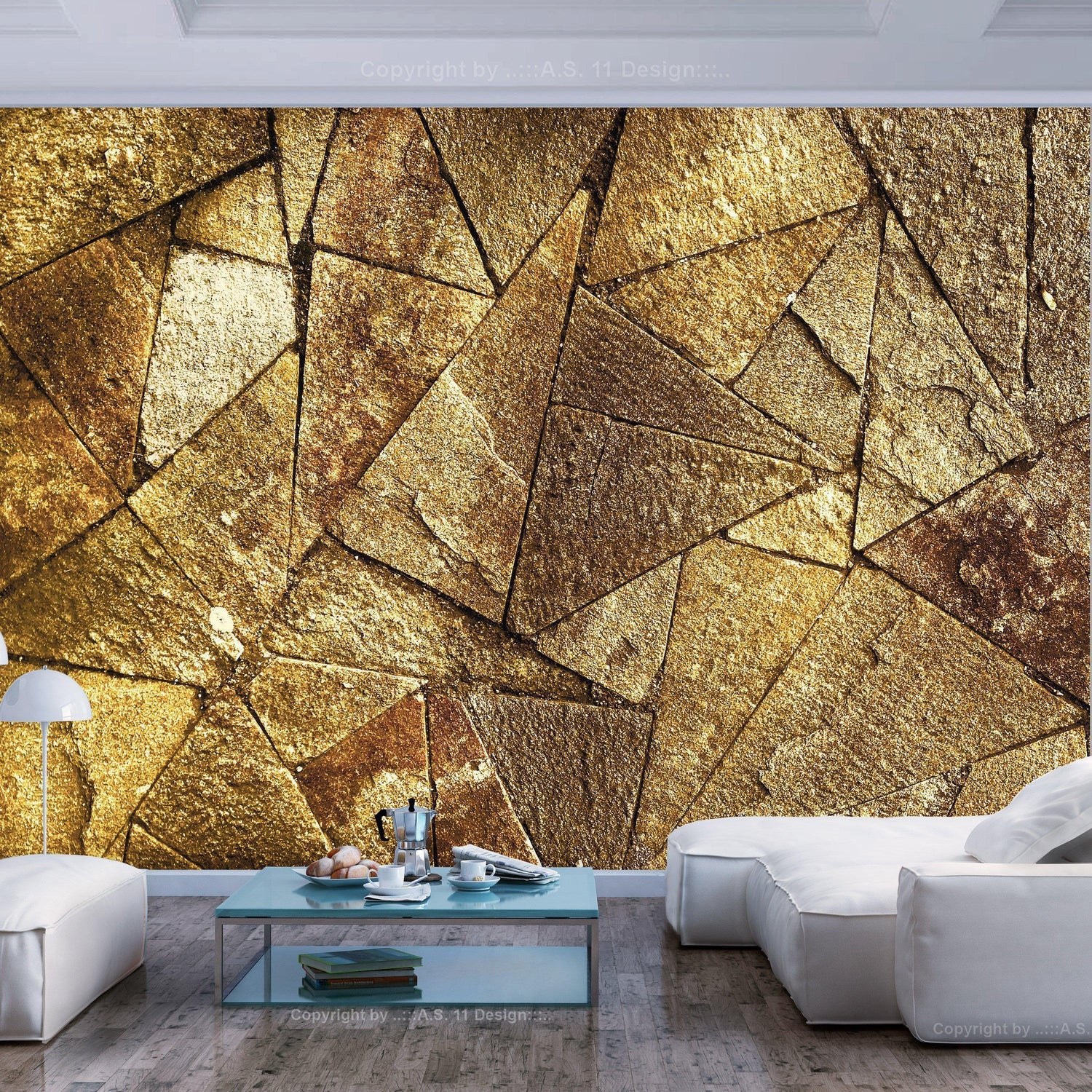 Fototapet - Pavement Tiles (Golden)-Fototapet-Artgeist-100x70-peaceofhome.se