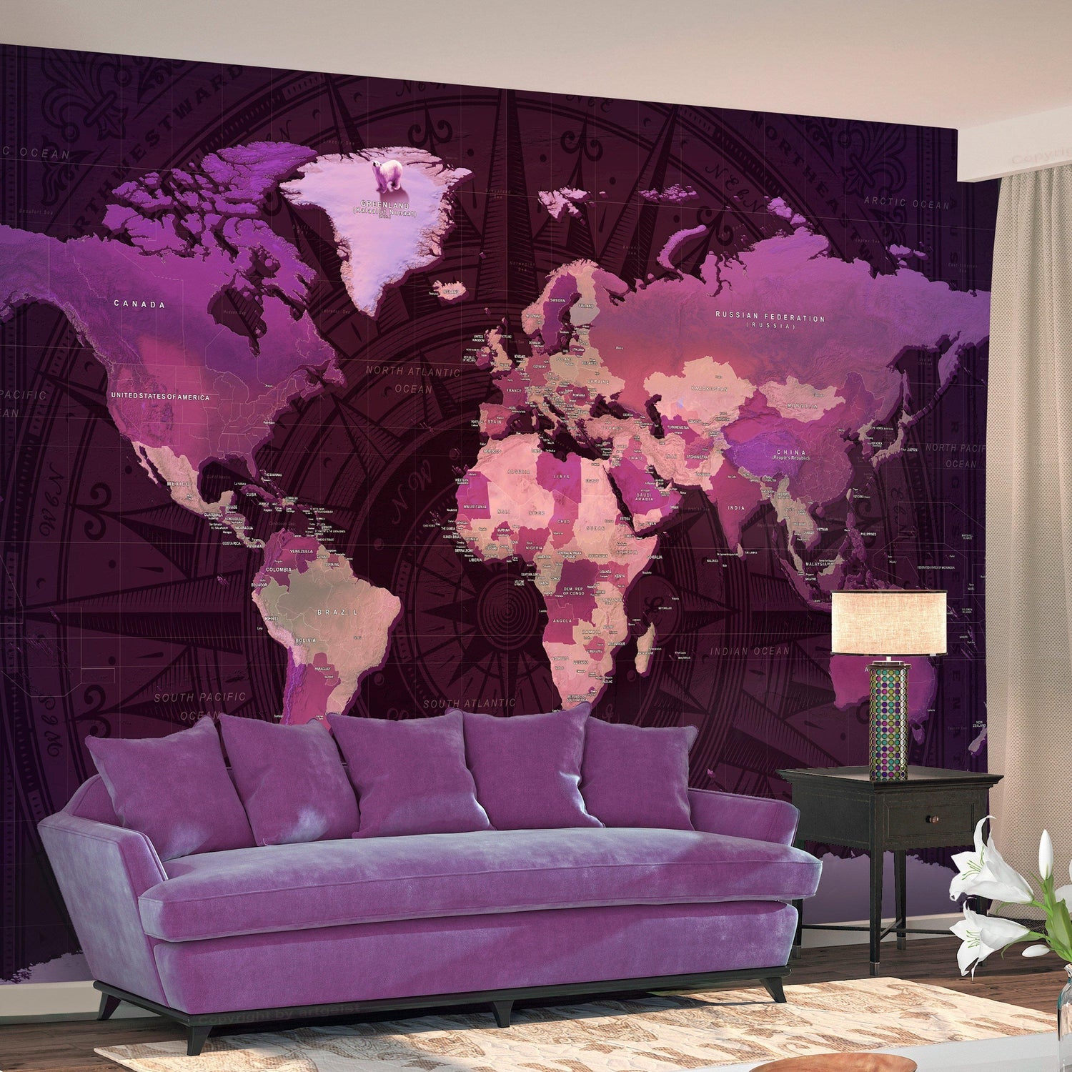 Fototapet - Purple World Map-Fototapet-Artgeist-100x70-peaceofhome.se