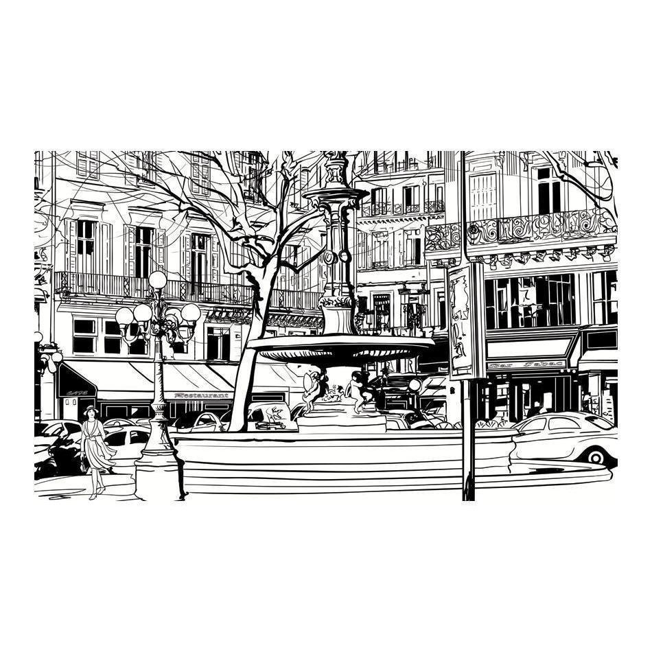 Fototapet - Sketch of parisian fountain-Fototapet-Artgeist-peaceofhome.se