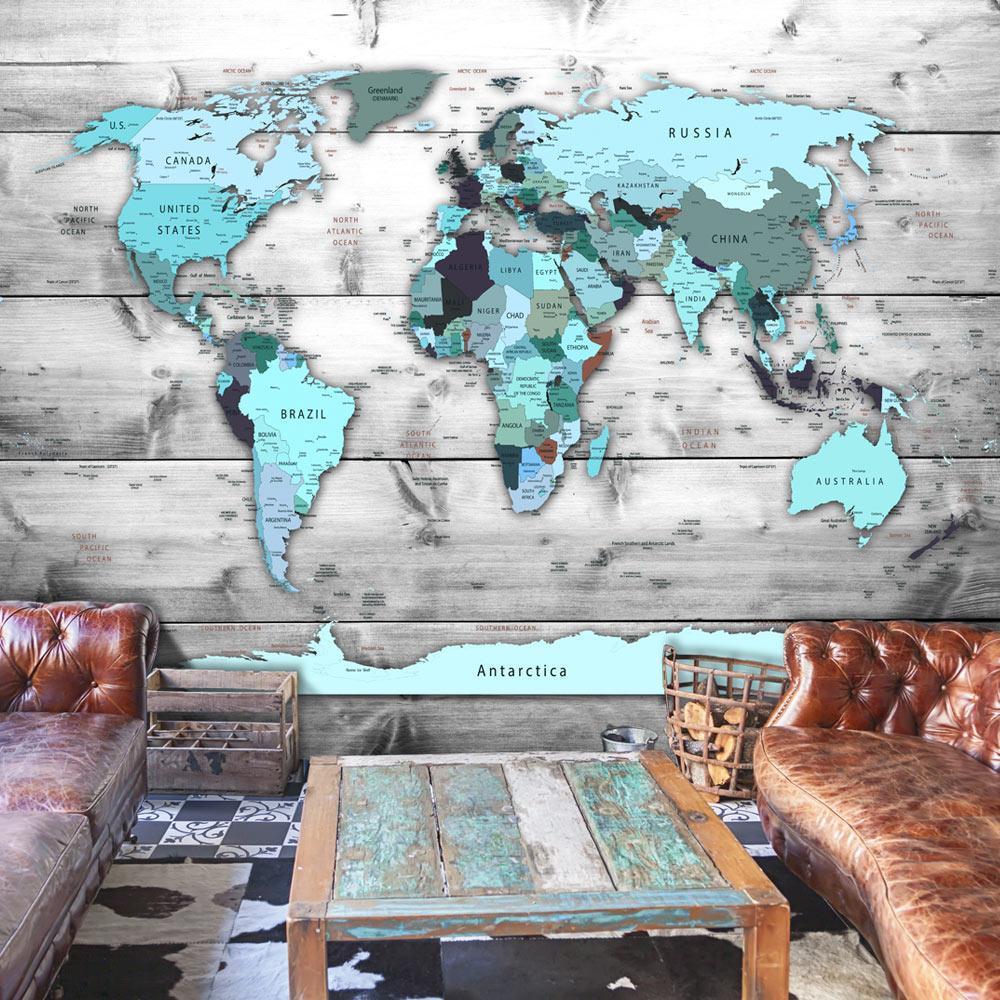 Fototapet - World Map: Blue Continents-Fototapet-Artgeist-100x70-peaceofhome.se