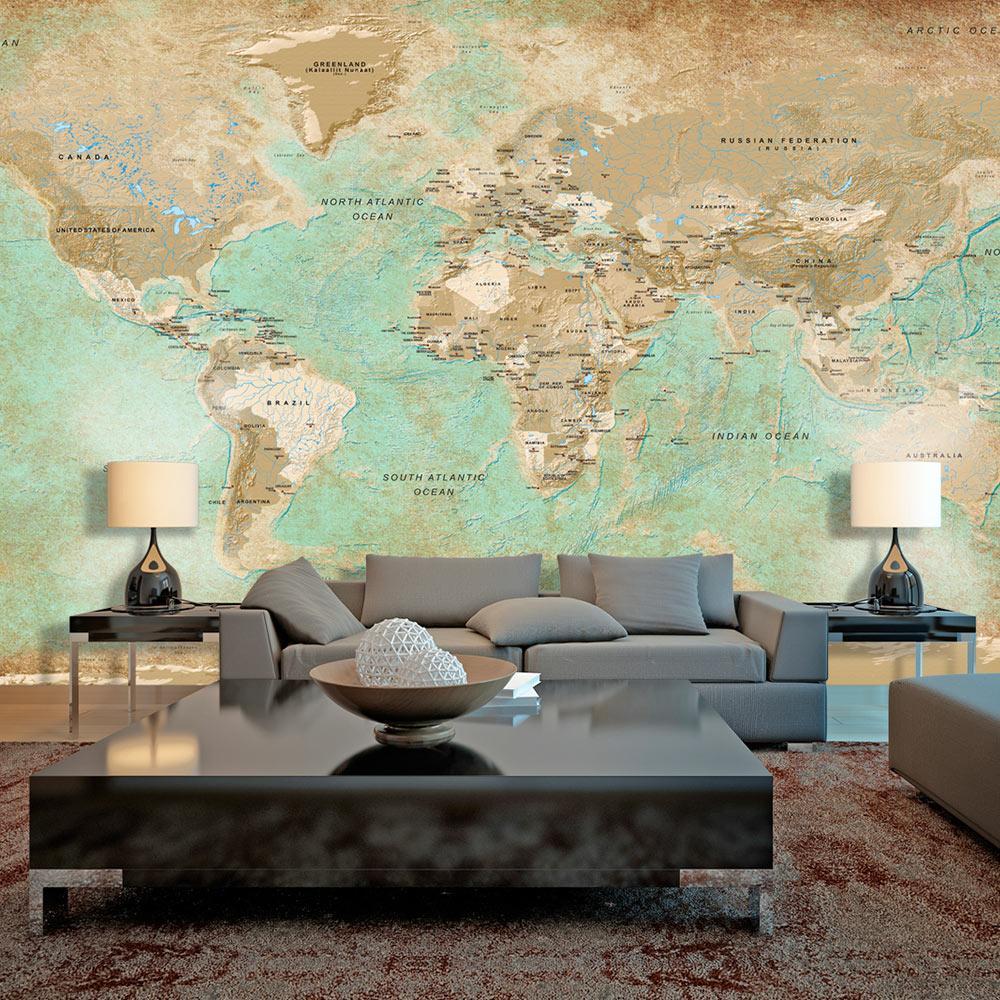 Fototapet XXL - Turquoise World Map II-Fototapet XXL-Artgeist-500x280-peaceofhome.se