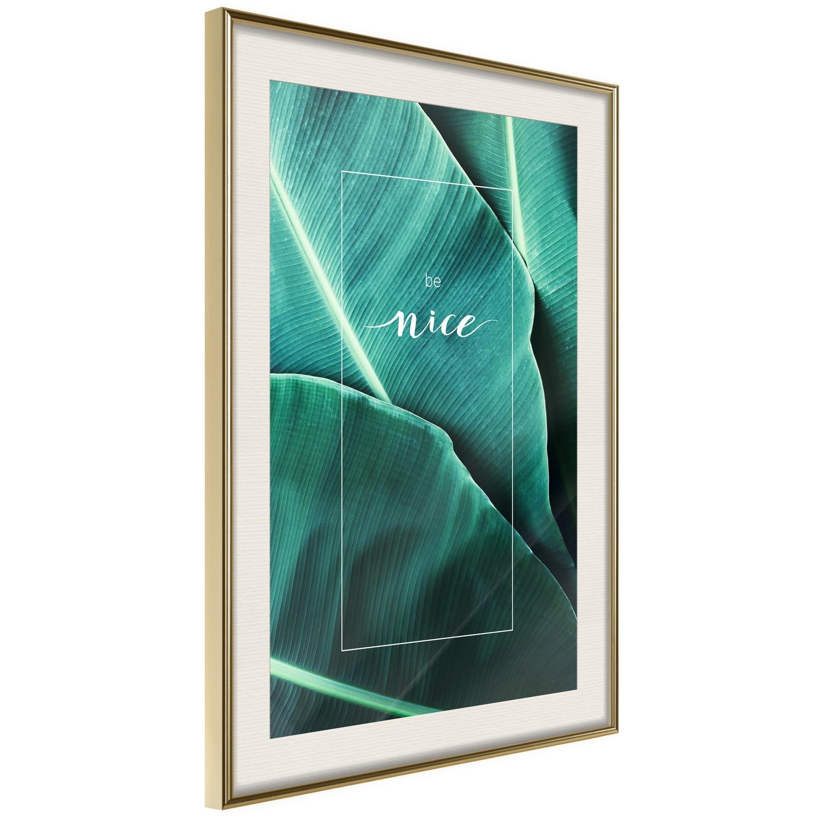 Inramad Poster / Tavla - Banana Leaves with a Message (Green)-Poster Inramad-Artgeist-20x30-Guldram med passepartout-peaceofhome.se