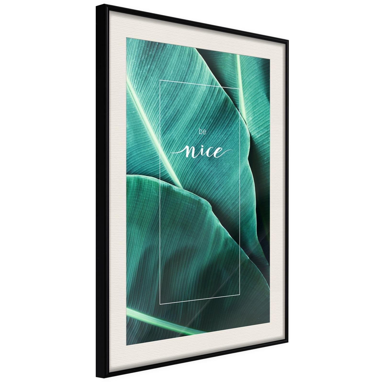 Inramad Poster / Tavla - Banana Leaves with a Message (Green)-Poster Inramad-Artgeist-20x30-Svart ram med passepartout-peaceofhome.se
