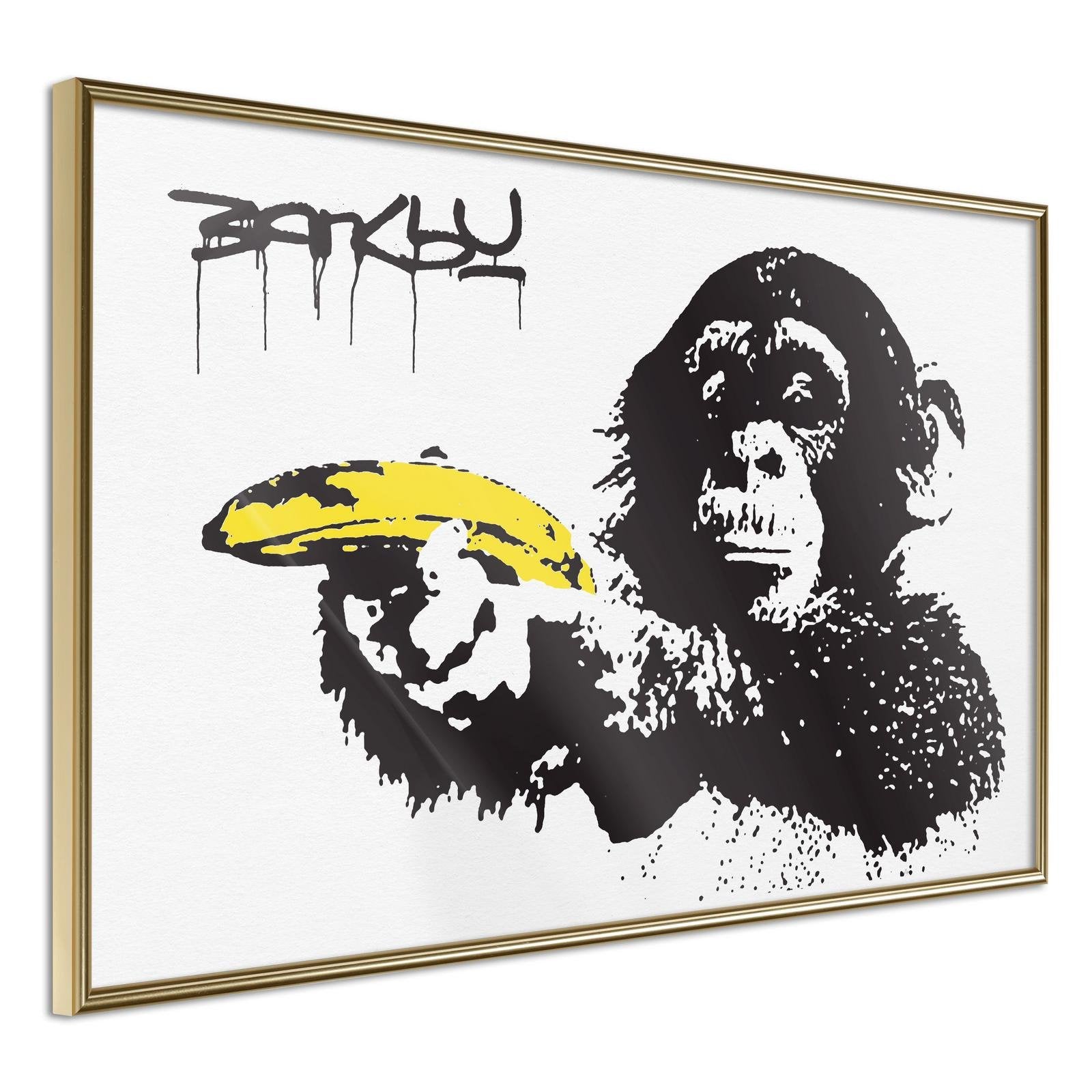 Inramad Poster / Tavla - Banksy: Banana Gun I-Poster Inramad-Artgeist-30x20-Guldram-peaceofhome.se