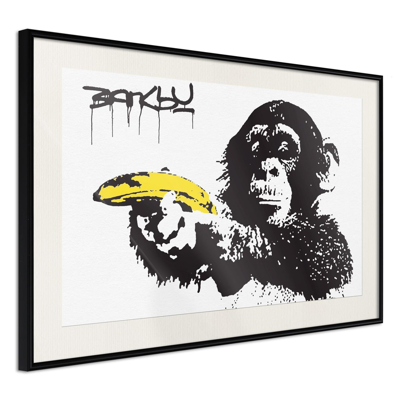Inramad Poster / Tavla - Banksy: Banana Gun I-Poster Inramad-Artgeist-30x20-Svart ram med passepartout-peaceofhome.se