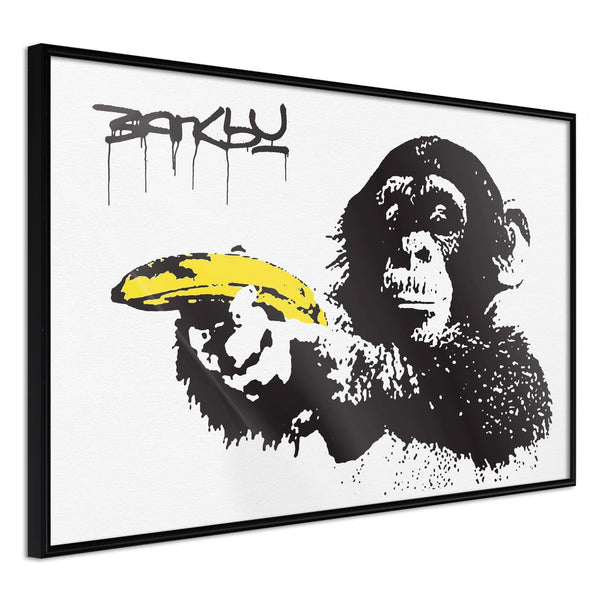 Inramad Poster / Tavla - Banksy: Banana Gun I-Poster Inramad-Artgeist-30x20-Svart ram-peaceofhome.se