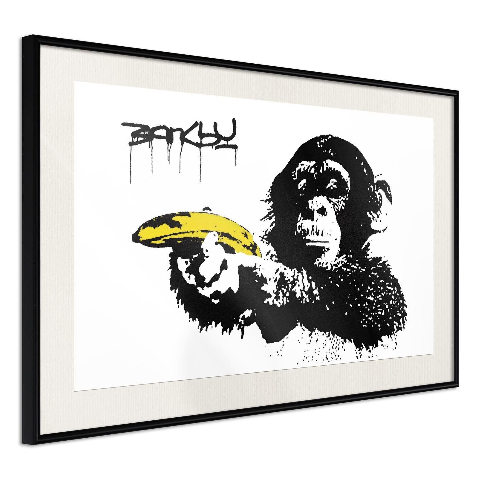 Inramad Poster / Tavla - Banksy: Banana Gun II-Poster Inramad-Artgeist-30x20-Svart ram med passepartout-peaceofhome.se