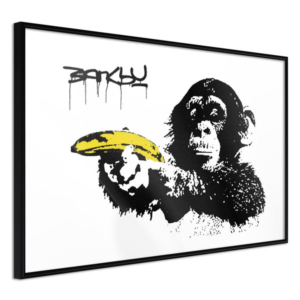 Inramad Poster / Tavla - Banksy: Banana Gun II-Poster Inramad-Artgeist-30x20-Svart ram-peaceofhome.se