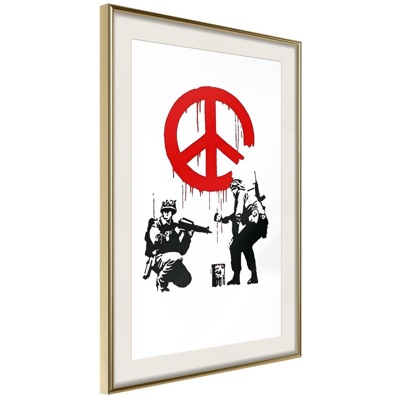 Inramad Poster / Tavla - Banksy: CND Soldiers I-Poster Inramad-Artgeist-20x30-Guldram med passepartout-peaceofhome.se