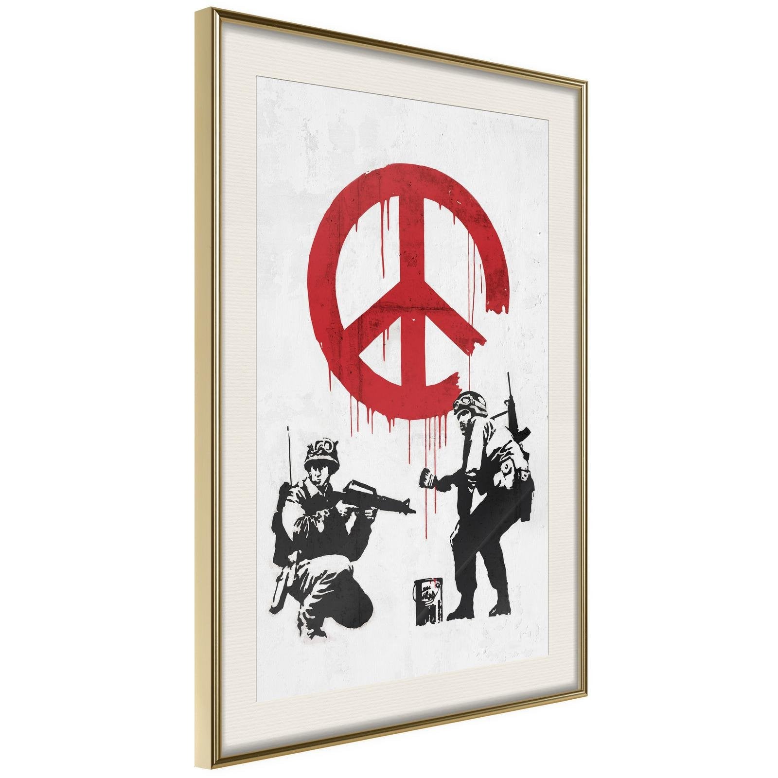 Inramad Poster / Tavla - Banksy: CND Soldiers II-Poster Inramad-Artgeist-20x30-Guldram med passepartout-peaceofhome.se