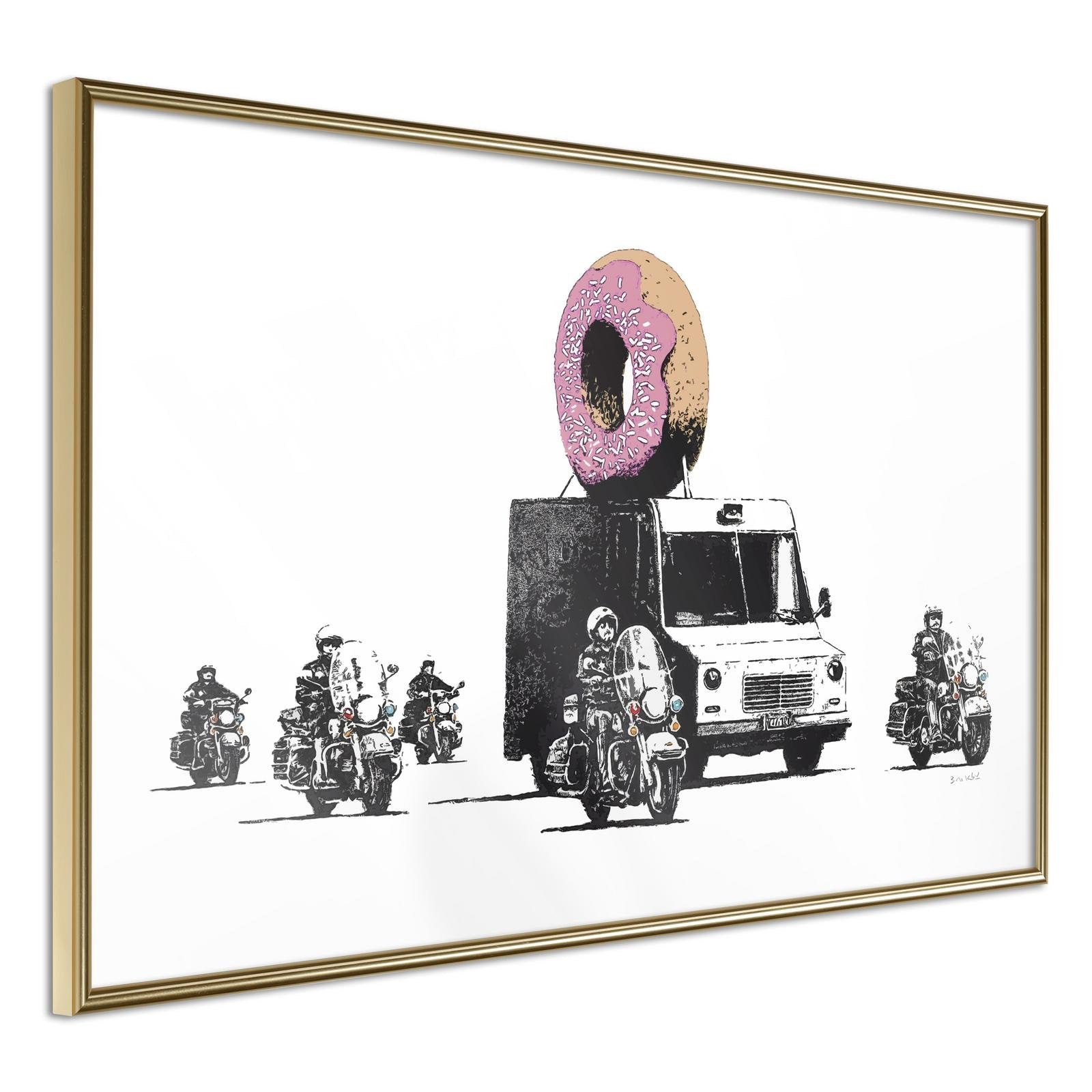 Inramad Poster / Tavla - Banksy: Donuts (Strawberry)-Poster Inramad-Artgeist-30x20-Guldram-peaceofhome.se