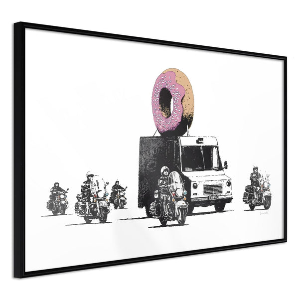 Inramad Poster / Tavla - Banksy: Donuts (Strawberry)-Poster Inramad-Artgeist-30x20-Svart ram-peaceofhome.se