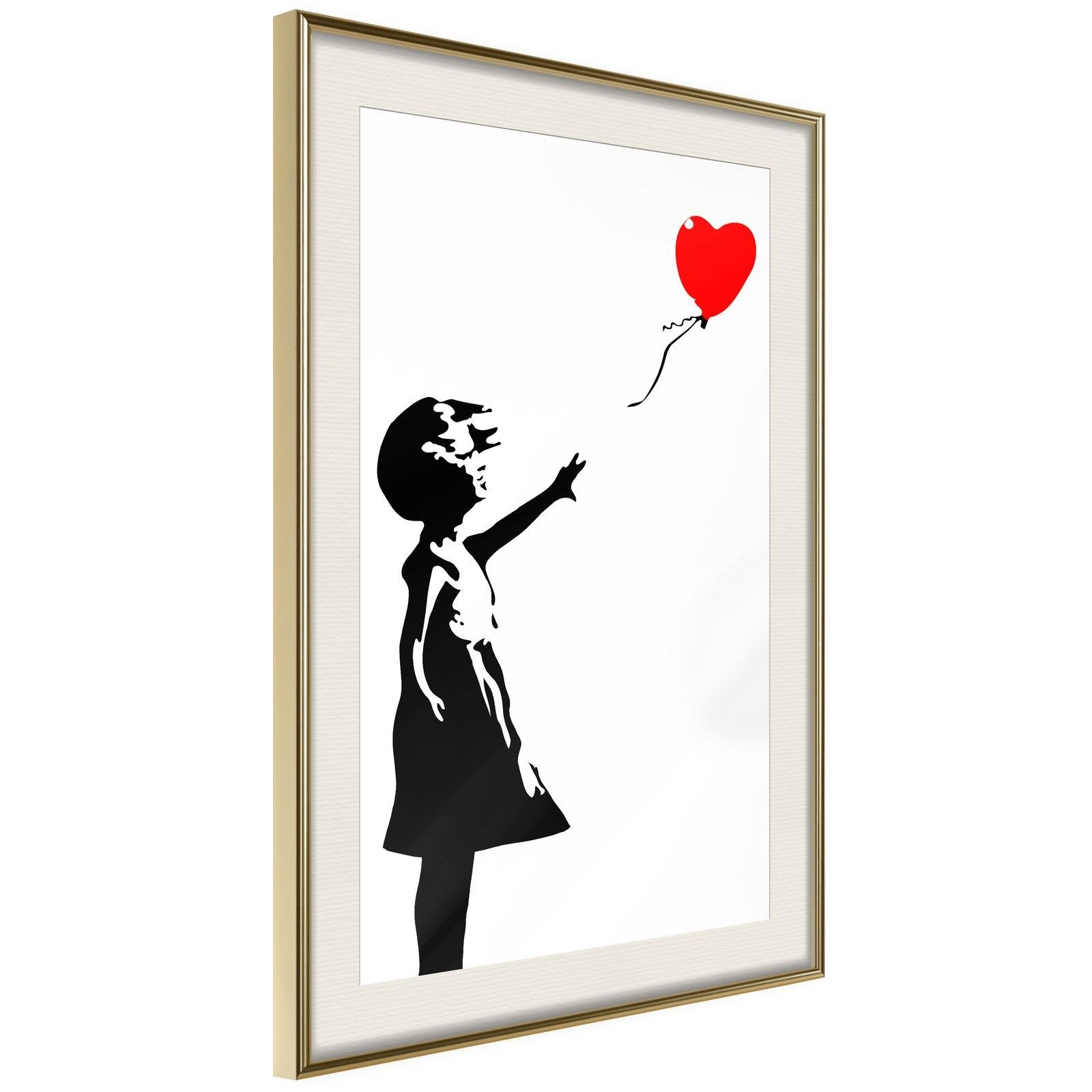 Inramad Poster / Tavla - Banksy: Girl with Balloon I-Poster Inramad-Artgeist-20x30-Guldram med passepartout-peaceofhome.se