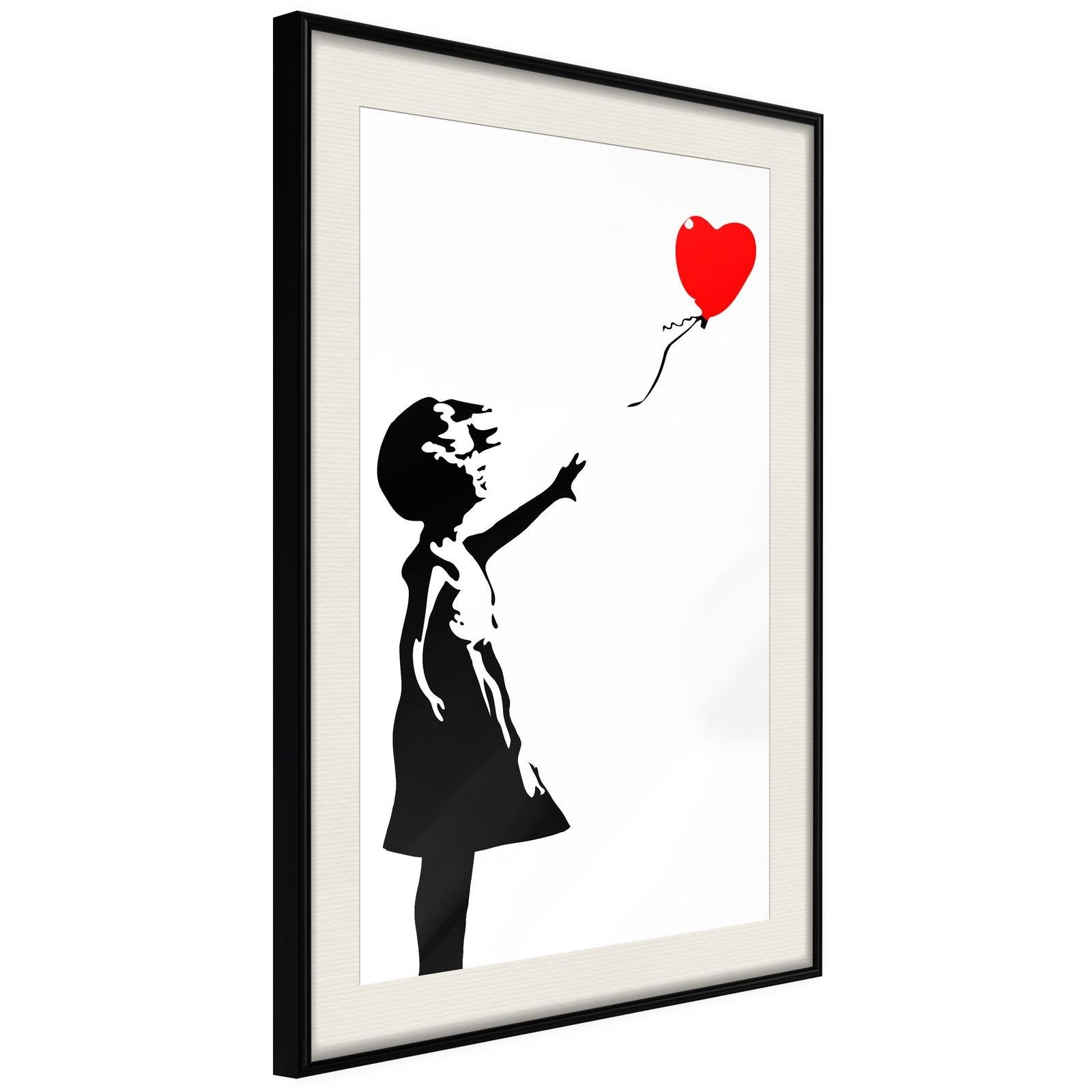 Inramad Poster / Tavla - Banksy: Girl with Balloon I-Poster Inramad-Artgeist-20x30-Svart ram med passepartout-peaceofhome.se