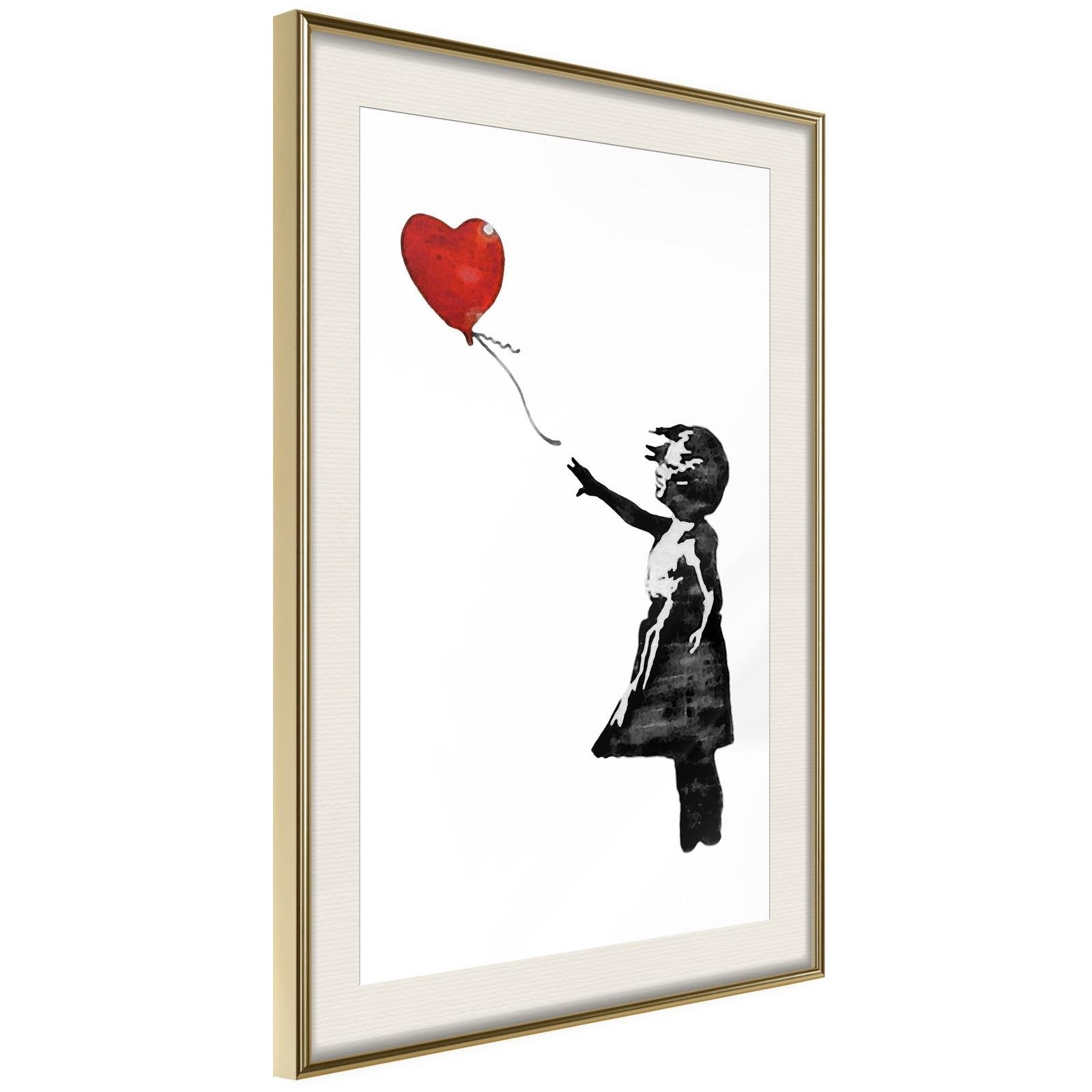 Inramad Poster / Tavla - Banksy: Girl with Balloon II-Poster Inramad-Artgeist-20x30-Guldram med passepartout-peaceofhome.se